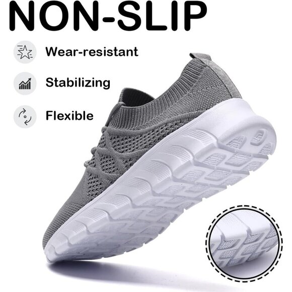 Womens Running Shoes Walking Tennis Sneakers Slip on Gym Workout Gray Mesh - Picture 4 of 6
